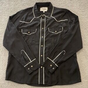 Corridor NYC Pearl Snap Western Shirt Mens Medium Black White Contrast Trim